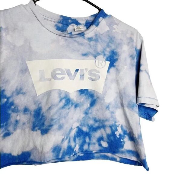 Levi's Tie Dye Raw Edge Short Sleeve Crop Top Blue Size Medium - Picture 2 of 5